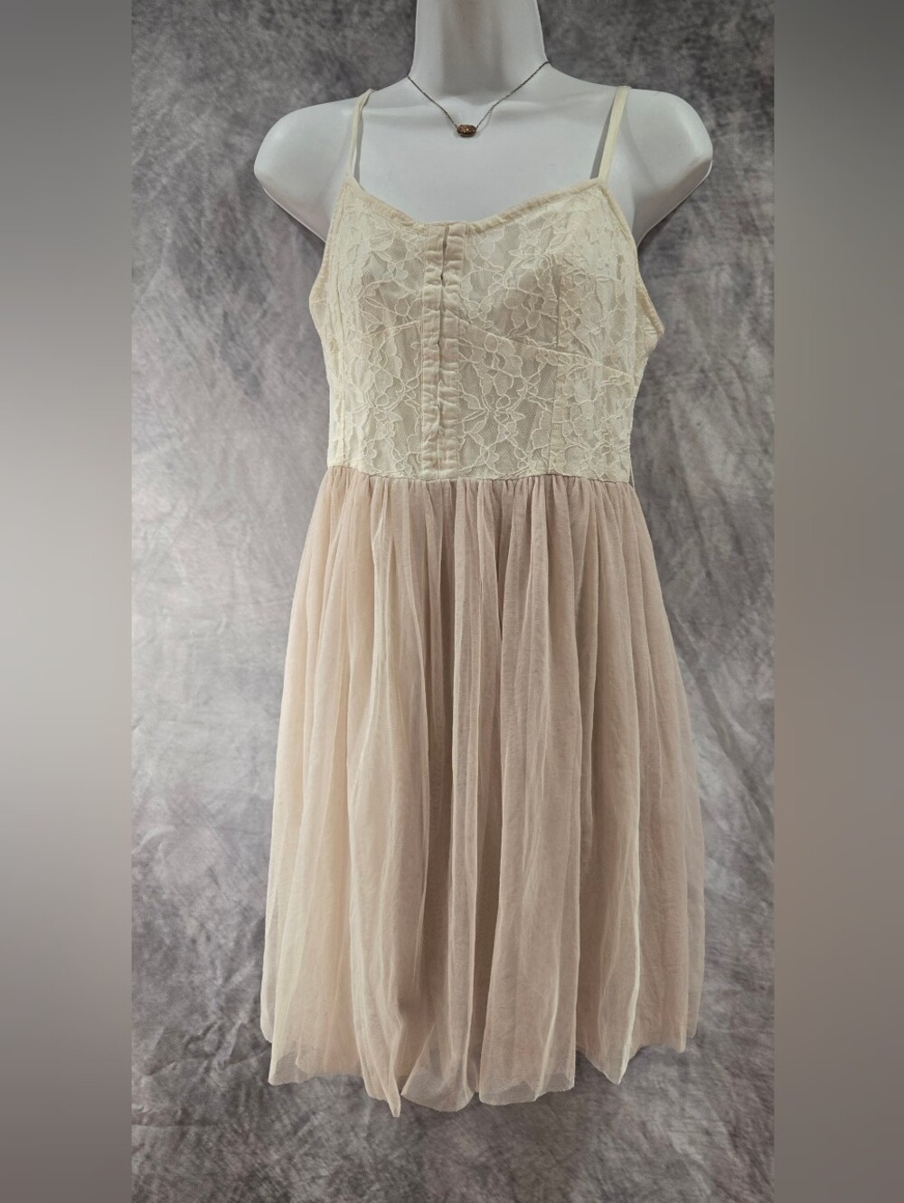 American Eagle Outfitters Cream Lace Bodice Blush Tulle Mini Dress
